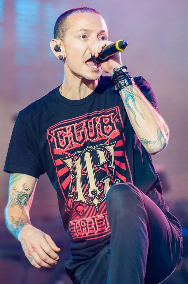 Chester Bennington on stage with Linkin Park at Rock im Park, 2014.